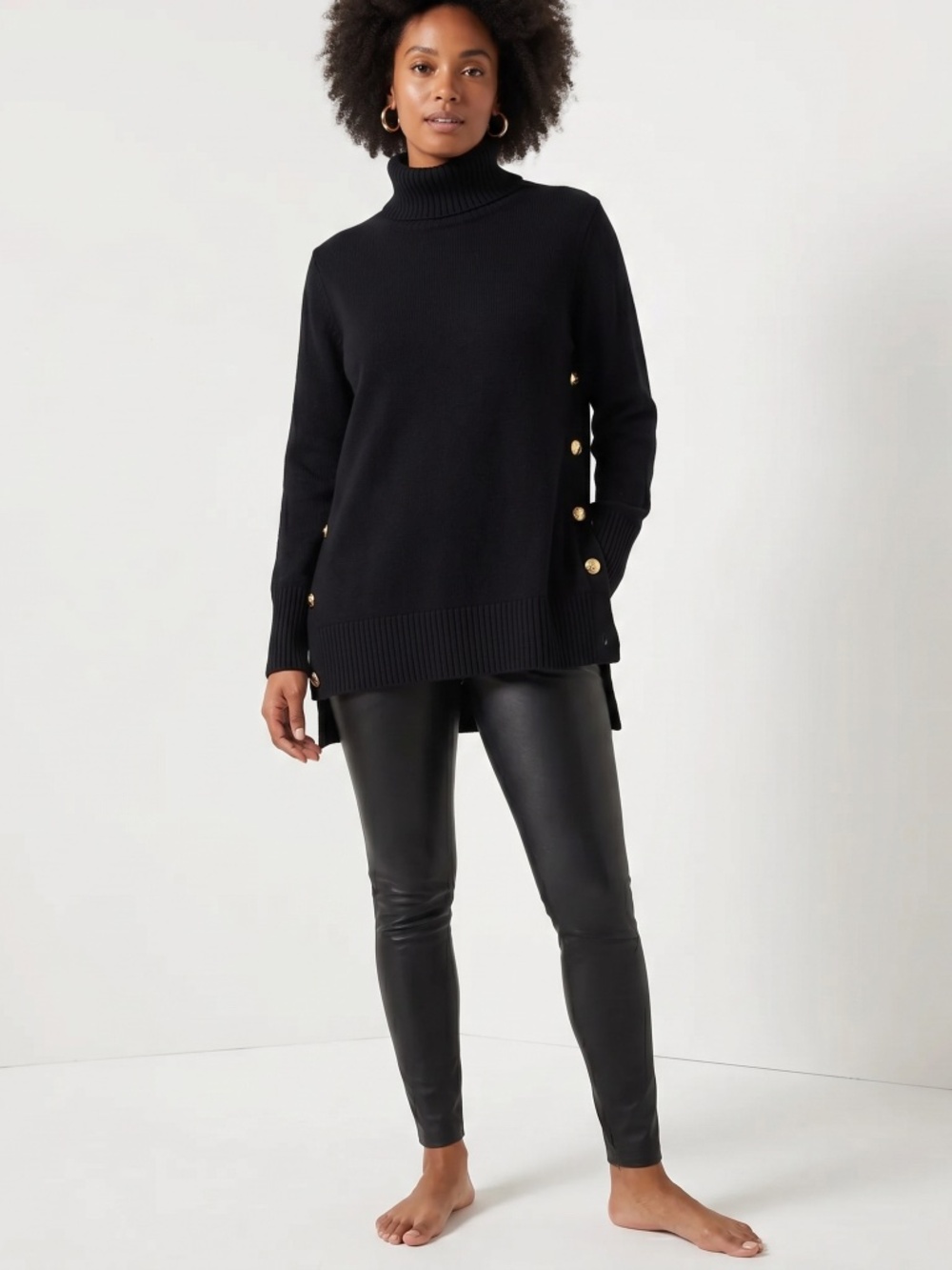 TUCKERNUCK BLACK Turtleneck Sweater with Gold Button Accents size small